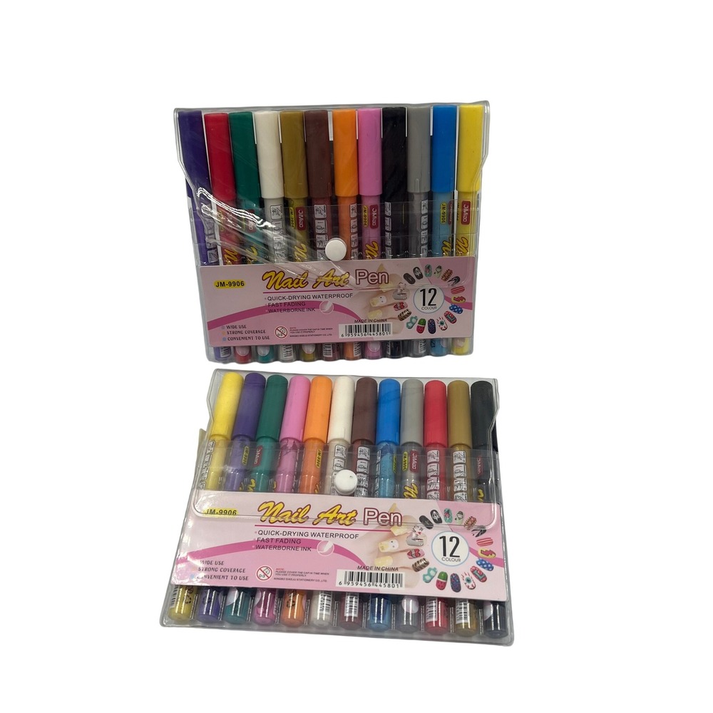 JiMiao JM-9906 Nail Art Pen 12 Color Set Lot of 2 Quick Dry Design Markers